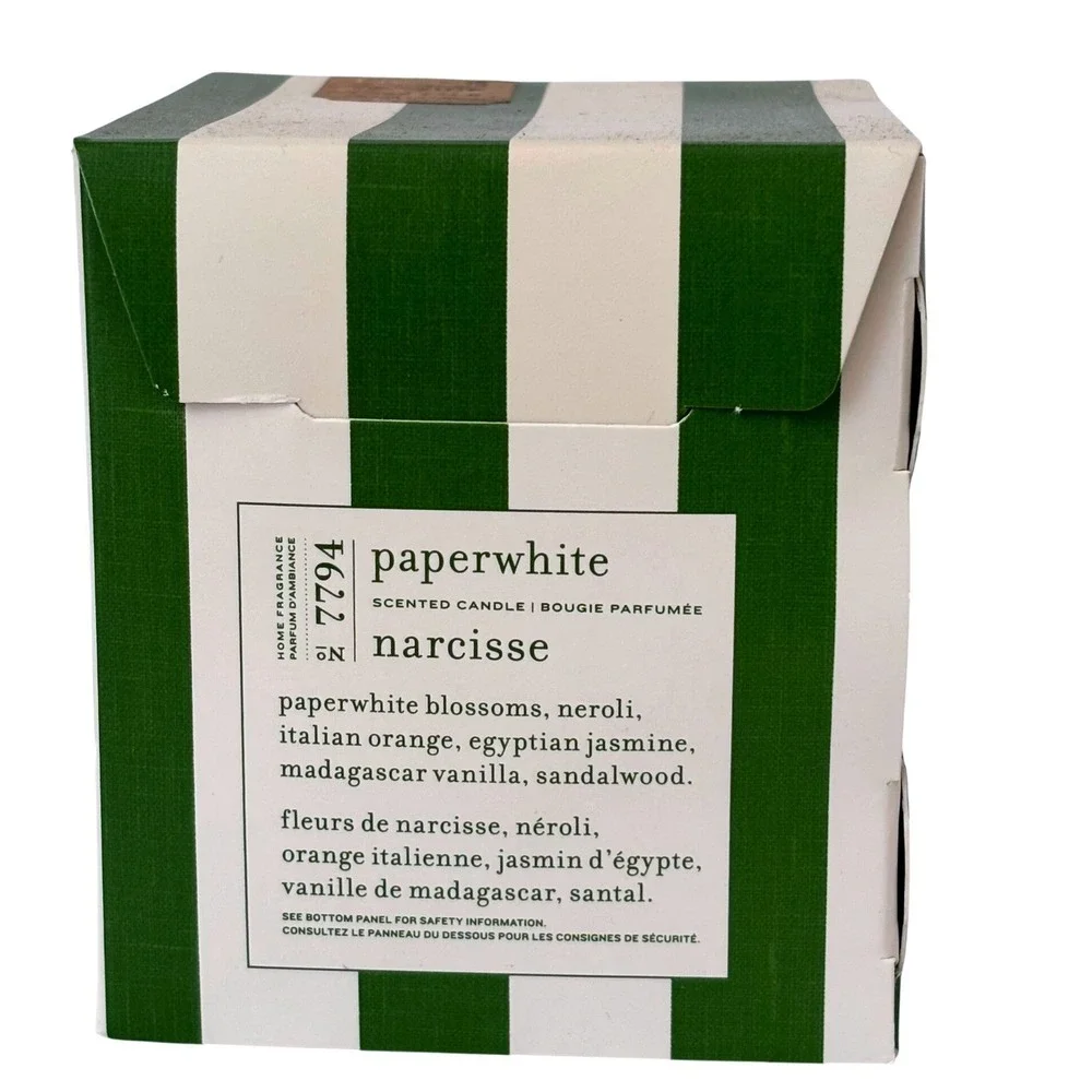Pottery Barn Paperwhite Narcisse Scented Candle Glass Jar 9 oz 225 gr 40 hrs New